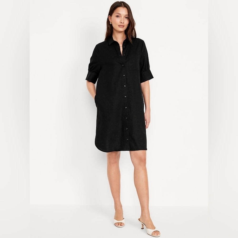 Old Navy Black Linen Blend Shirt Dress Medium